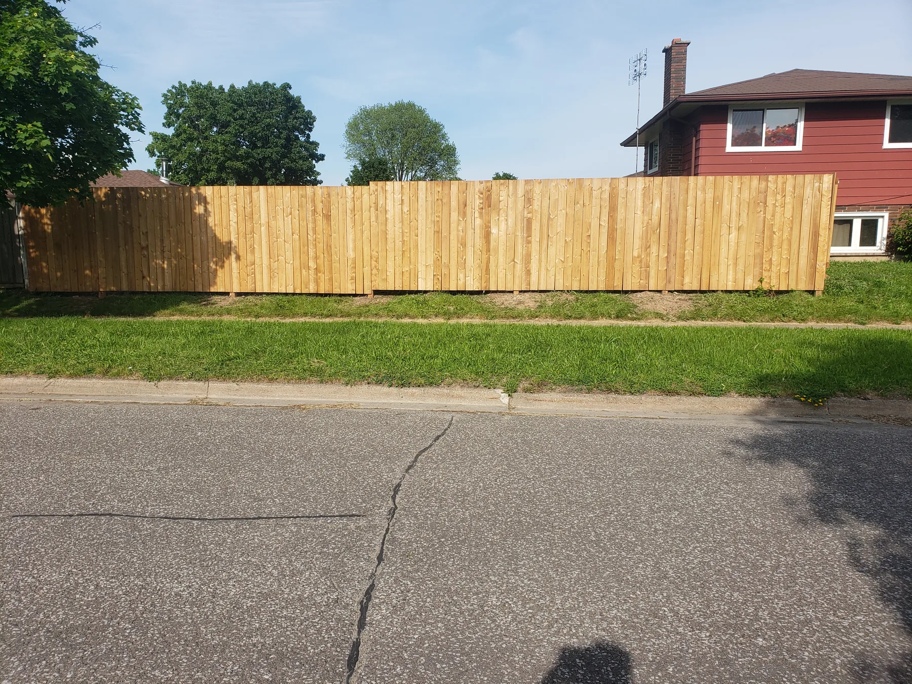 Full-privacy cedar fence without lattice along a residential property line