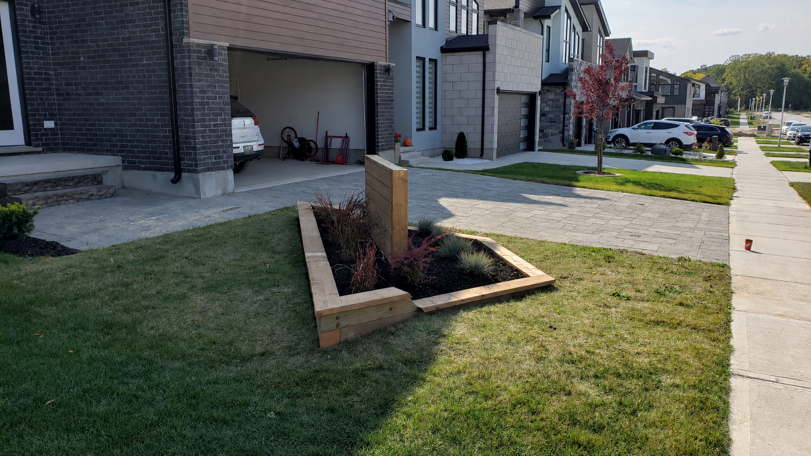 Rear view of the completed custom flower bed