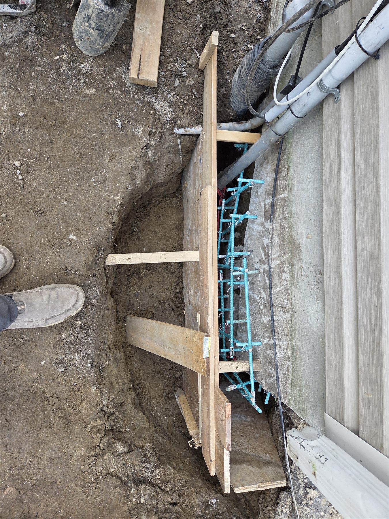 Footing formwork set for the foundation repair pour