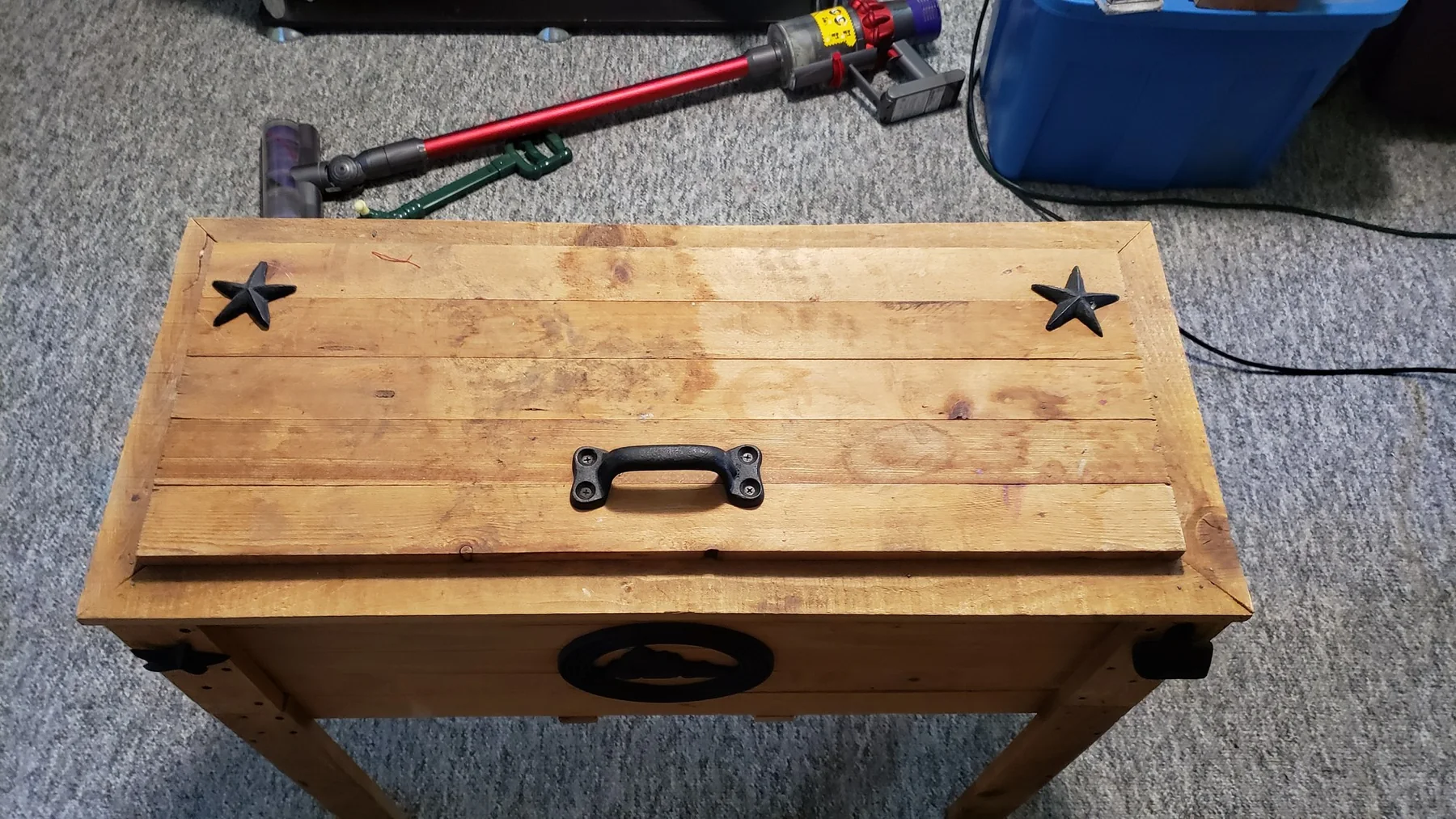 Weathered cedar planter before refinishing