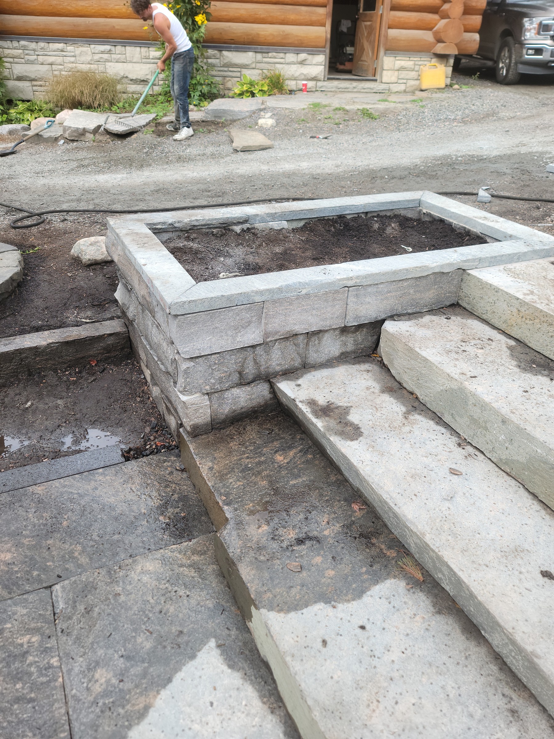 Front stair granite planter construction and coping detail